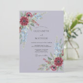 Lavendel Rode Elegante Bloemige Bruiloft Kaart (Staand voorkant)