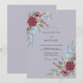 Lavendel Rode Elegante Bloemige Bruiloft Kaart (Voorkant / Achterkant)