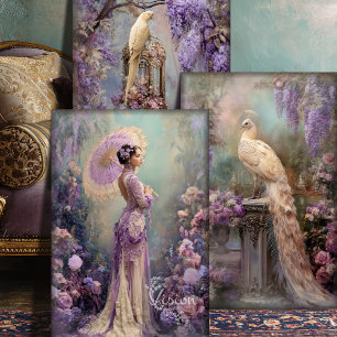 Lavendel Romance  Fantasy Portret & Vogels Inpakpapier Vel