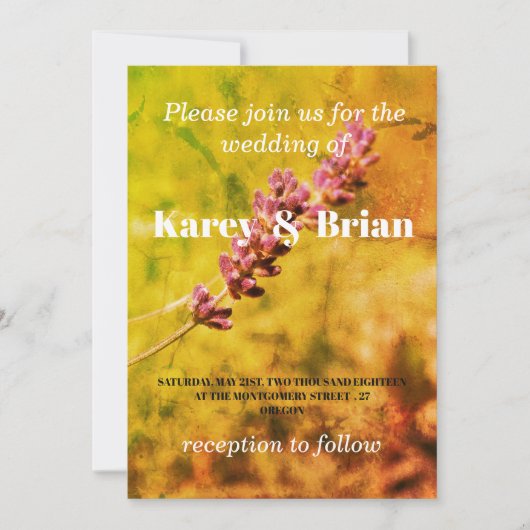 Lavendel, romantische bloemenbruiloft Kaart (Voorkant)