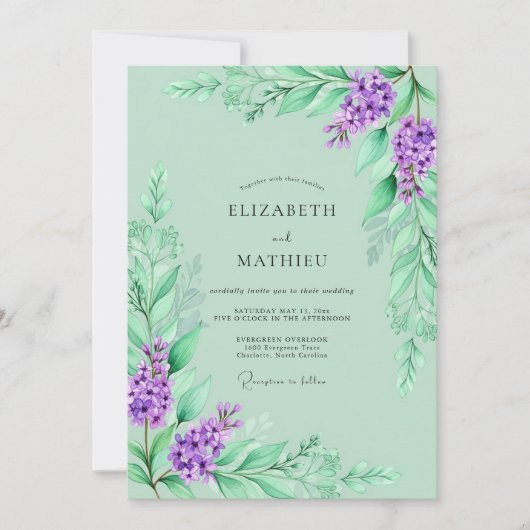 Lavendel Romantische Lente Bruiloft Kaart (Voorkant)