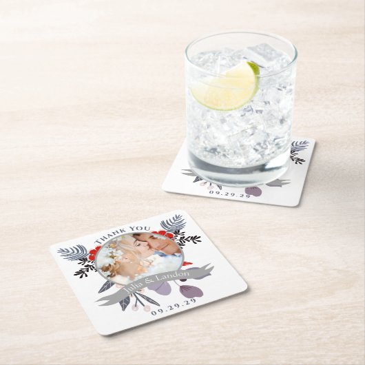 Lavendel Rood Blauw Wildbloem Bloom Krans Bruiloft Kartonnen Onderzetters (Insitu)