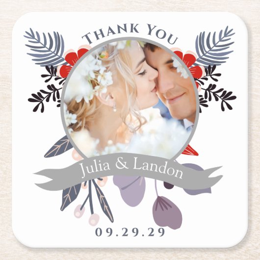 Lavendel Rood Blauw Wildbloem Bloom Krans Bruiloft Kartonnen Onderzetters (Voorkant)