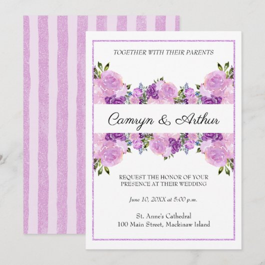 Lavendel Roos Bloemen Huwelijksuitnodiging Kaart (Voorkant / Achterkant)