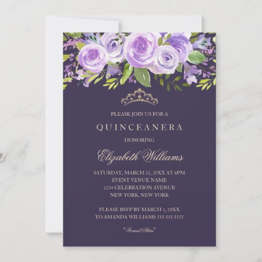 Lavendel Roos Bloemen Quinceanera Invitation Kaart (Voorkant)