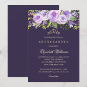 Lavendel Roos Bloemen Quinceanera Invitation Kaart (Voorkant / Achterkant)