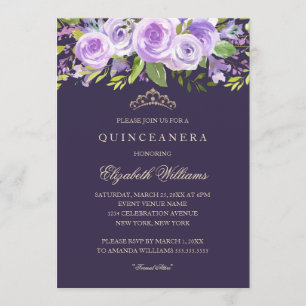 Lavendel Roos Bloemen Quinceanera Invitation Kaart