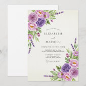 Lavendel Roos Bloemige Romantische Bruiloft Kaart (Voorkant / Achterkant)