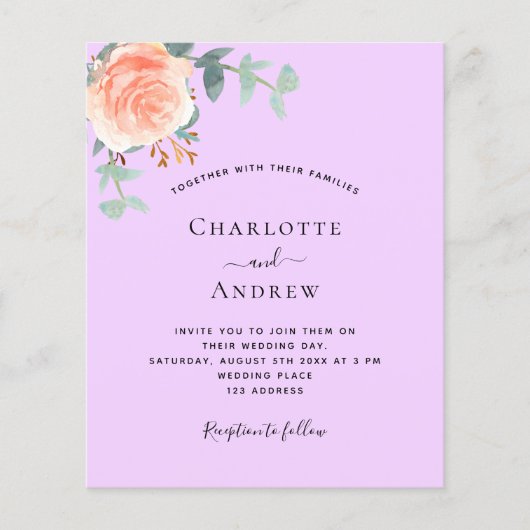 Lavendel roos bruiloft uitnodiging (Voorkant)