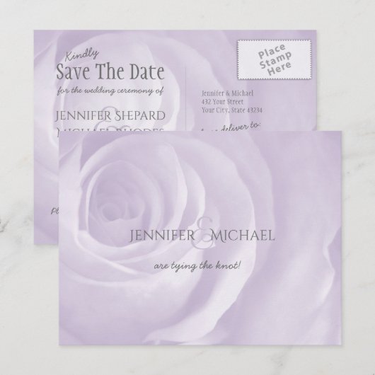 Lavendel roos Eenvoudige Elegante Bruiloft Bewaar  Aankondigingskaart (Voorkant / Achterkant)