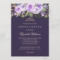Lavendel Roos Floral Sweet Sixteen Invitation