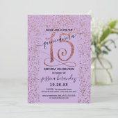 Lavendel Roos Goud Confetti Border Quinceañera Kaart (Staand voorkant)