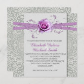 Lavendel Roos Grijs Zilver Damast Bruiloft Uitnodi Kaart (Voorkant / Achterkant)