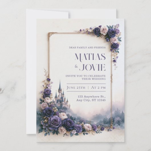 Lavendel Roos Kasteel Frame Bruiloft Kaart (Voorkant)