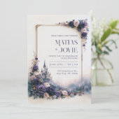 Lavendel Roos Kasteel Frame Bruiloft Kaart (Staand voorkant)