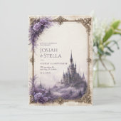 Lavendel Roos Mist Kasteel Bruiloft Kaart (Staand voorkant)