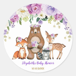 Lavendel Roos Peony Woodland Baby shower Verjaarda Ronde Sticker