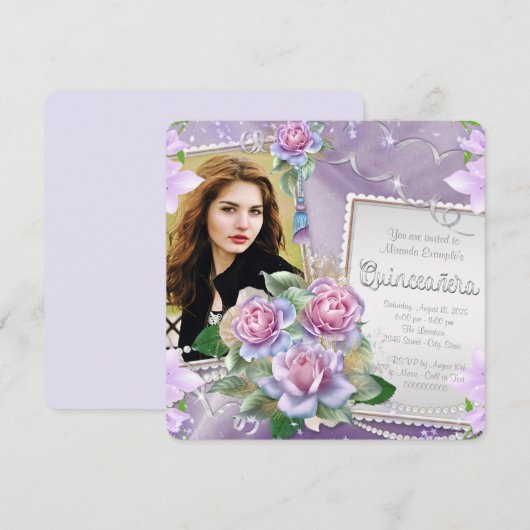 Lavendel Roos Quinceanera Kaart (Voorkant / Achterkant)