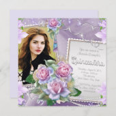 Lavendel Roos Quinceanera Kaart (Voorkant / Achterkant)