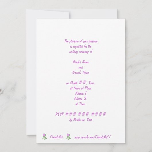 Lavendel Roos Schilderij, Aangepaste huwelijksuitn Kaart (Achterkant)