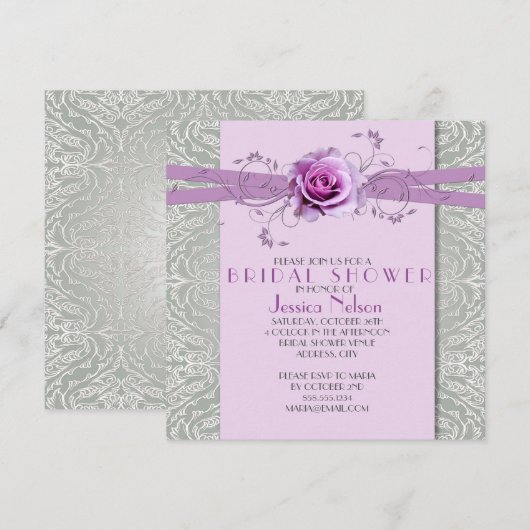Lavendel Roos Silver Damask Vrijgezellenfeest Kaart (Voorkant / Achterkant)