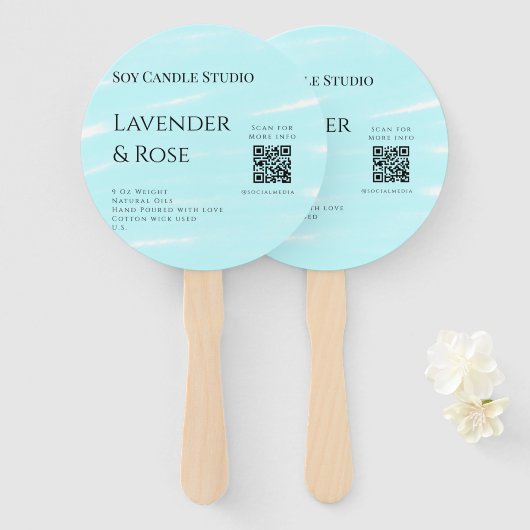 Lavendel roos sojakaars business toevoegen q r cod handwaaier (Voorkant en achterkant)