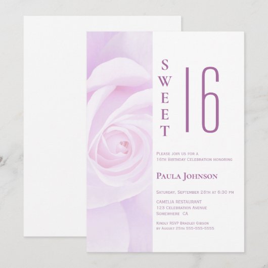 Lavendel Roos Sweet 16 Verjaardagsfeest Kaart (Voorkant / Achterkant)