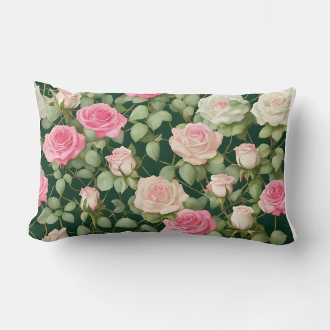Lavendel Roos Vine Long Pillow – Elegant Floral Co Kussen (Voorkant)