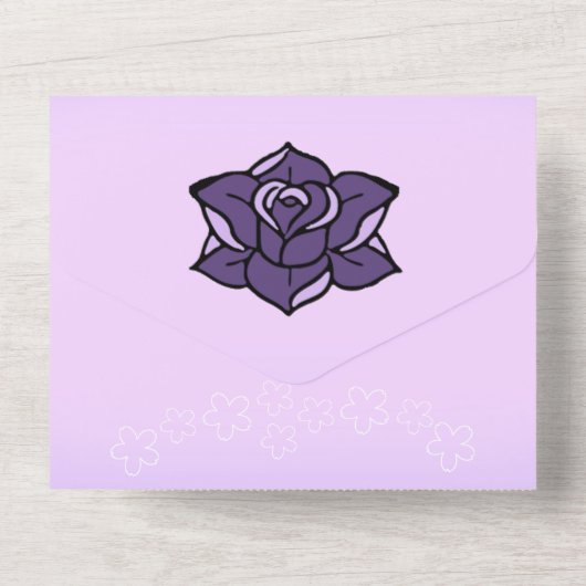 Lavendel Roos & Wit Sakura Floral bruiloft All In One Uitnodiging (Achterkant)