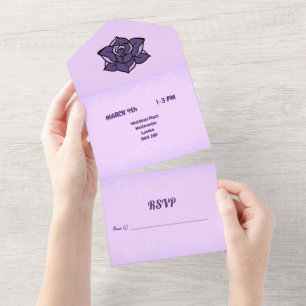 Lavendel Roos & Wit Sakura Floral bruiloft All In One Uitnodiging