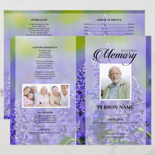 Lavendel rouwkaart template (Voorkant / Achterkant)