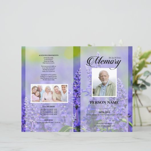 Lavendel rouwkaart template (Staand voorkant)