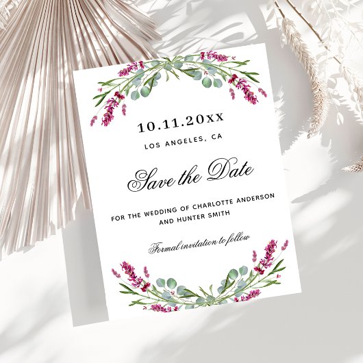 Lavendel roze bloemblaadjes budget bruiloft de dat flyer