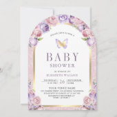 Lavendel Roze Bloemboog Vlinder Baby shower Kaart (Voorkant)