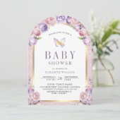 Lavendel Roze Bloemboog Vlinder Baby shower Kaart (Staand voorkant)