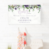 Lavendel & Roze Bloemen Baby shower Welkom Spandoek (Insitu)