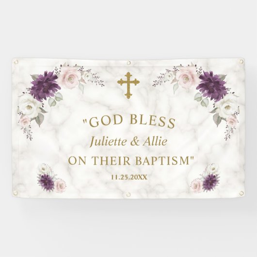 Lavendel Roze Bloemen Doop Welkom Bord Spandoek (Horizontaal)