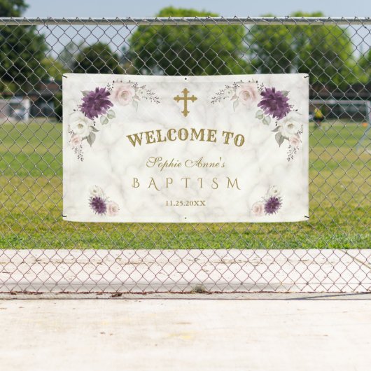 Lavendel Roze Bloemen Doop Welkom Bord Spandoek (Insitu)