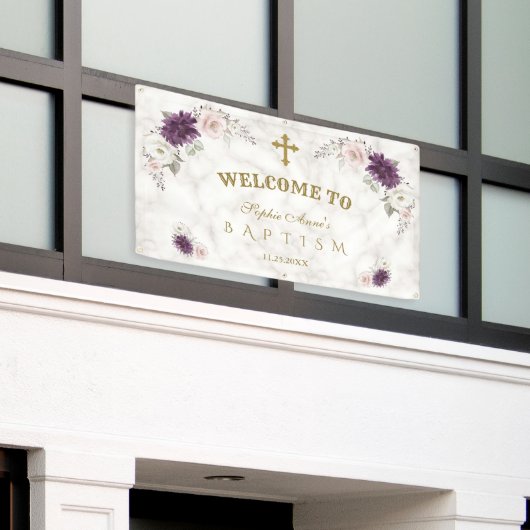 Lavendel Roze Bloemen Doop Welkom Bord Spandoek (Buitenkant Gebouw)