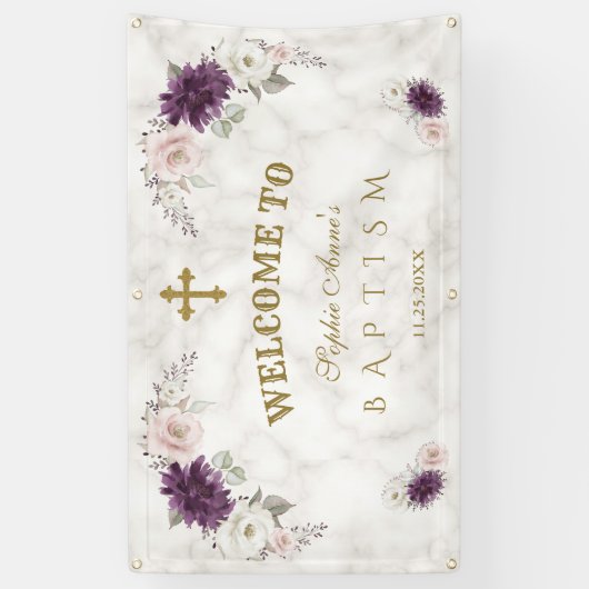 Lavendel Roze Bloemen Doop Welkom Bord Spandoek (Verticaal)