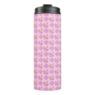 Lavendel Roze Bloemen Gingham Patroon Reizen Thermosbeker
