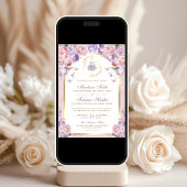 Lavendel Roze Bloemen Gouden Boog Moslim Huwelijk Kaart