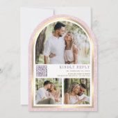 Lavendel Roze Bloemen Gouden Boog Vlinderbruiloft Kaart (Achterkant)