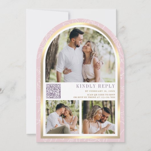 Lavendel Roze Bloemen Gouden Boog Vlinderbruiloft Kaart (Achterkant)