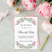 Lavendel roze bloemen groen bruiloft save the date