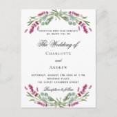 Lavendel roze bloemen groen bruiloft uitnodiging briefkaart (Voorkant)