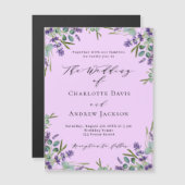 Lavendel roze bloemen groen luxe bruiloft magnetische uitnodiging (Voorkant / Achterkant)