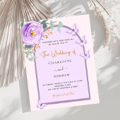 Lavendel roze bloemenboog huwelijksuitnodiging
