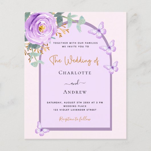 Lavendel roze bloemenboog huwelijksuitnodiging (Voorkant)
