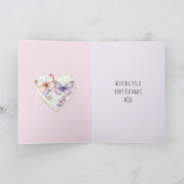 Lavendel Roze Bloemhart Vlinders Verjaardag Kaart (Binnen)